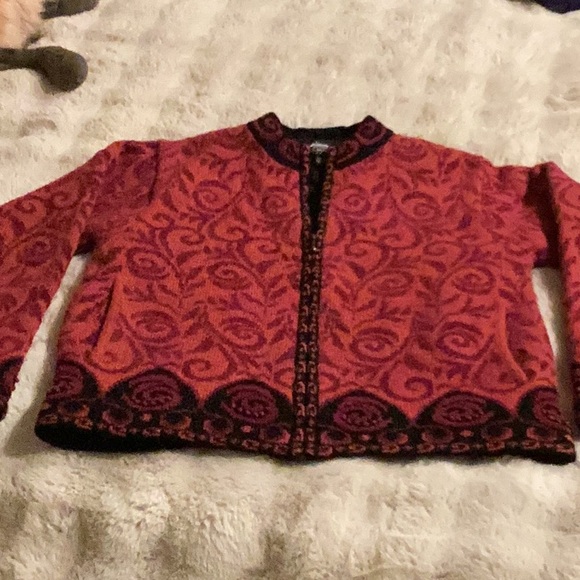 Vintage Icelandic Fair Isle zip sweater coat fully lined w/pockets lined.